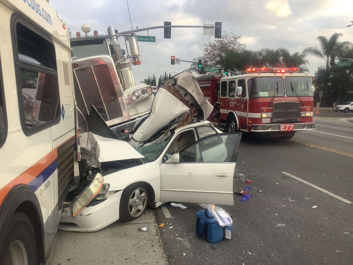 Miraculously, the driver of this vehicle was in stable condition after this crash which occurred in @CityofSantaAna at just after 7 this morning.  The incident occurred at Fairview & Harvard.  Fortunately, no one was in the passenger seat