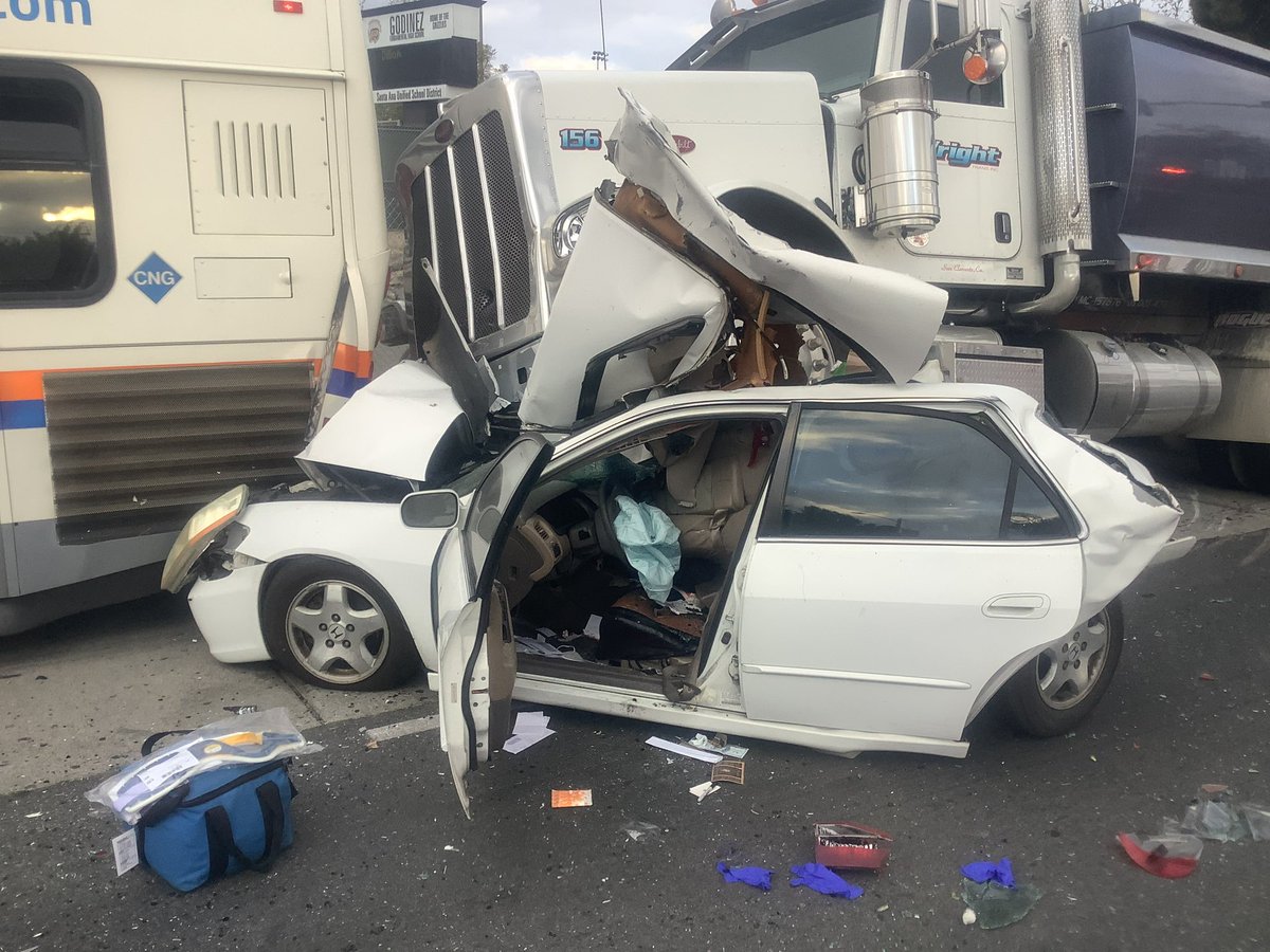 Miraculously, the driver of this vehicle was in stable condition after this crash which occurred in @CityofSantaAna at just after 7 this morning.  The incident occurred at Fairview & Harvard.  Fortunately, no one was in the passenger seat