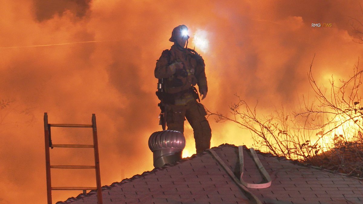 @LAFD battle house fire in Arleta early today. Fire through the roof and arcing power lines make  for very dangerous conditions. One patient evaluated.