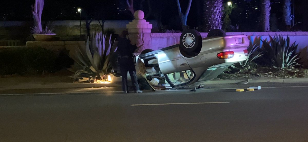 ROLLOVER CRASH - Cabrillo Blvd. at Garden St. Tuesday night in Santa Barbara closed the street for a suspected DUI investigation