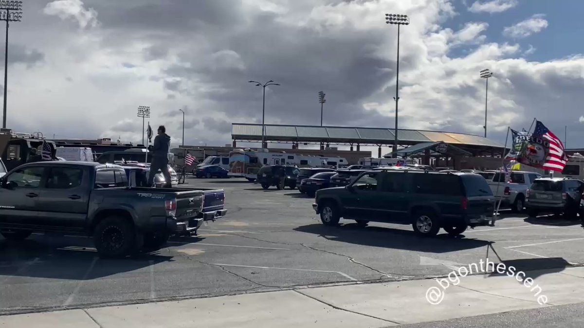 Adelanto, California: Several hundred vehicles out this morning as 'The People's Convoy' to DC gathers outside Adelanto Stadium