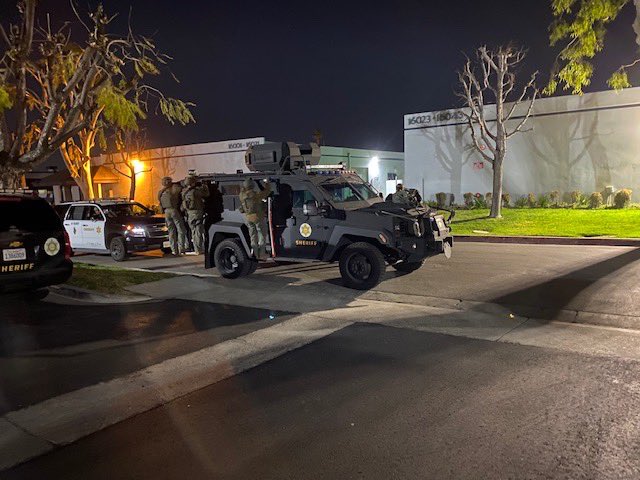 LASD SEB SWAT operation for an armed suspect in La Puente has concluded. Suspect in custody. Meadowside St reopened. Neighborhood safe