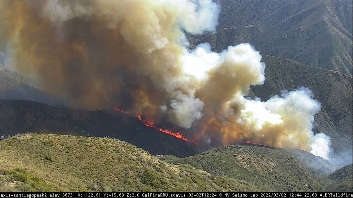 The JimFire in Cleveland NF/Orange Co in the area between Holy Jim Falls + the end of Holy Jim Canyon Rd. Mapped @ 60+ acres already by FIRIS, being worked by several tankers + copters. Just outside (1/4 mile) the HolyFire scar from 2018 if pinned location is correct