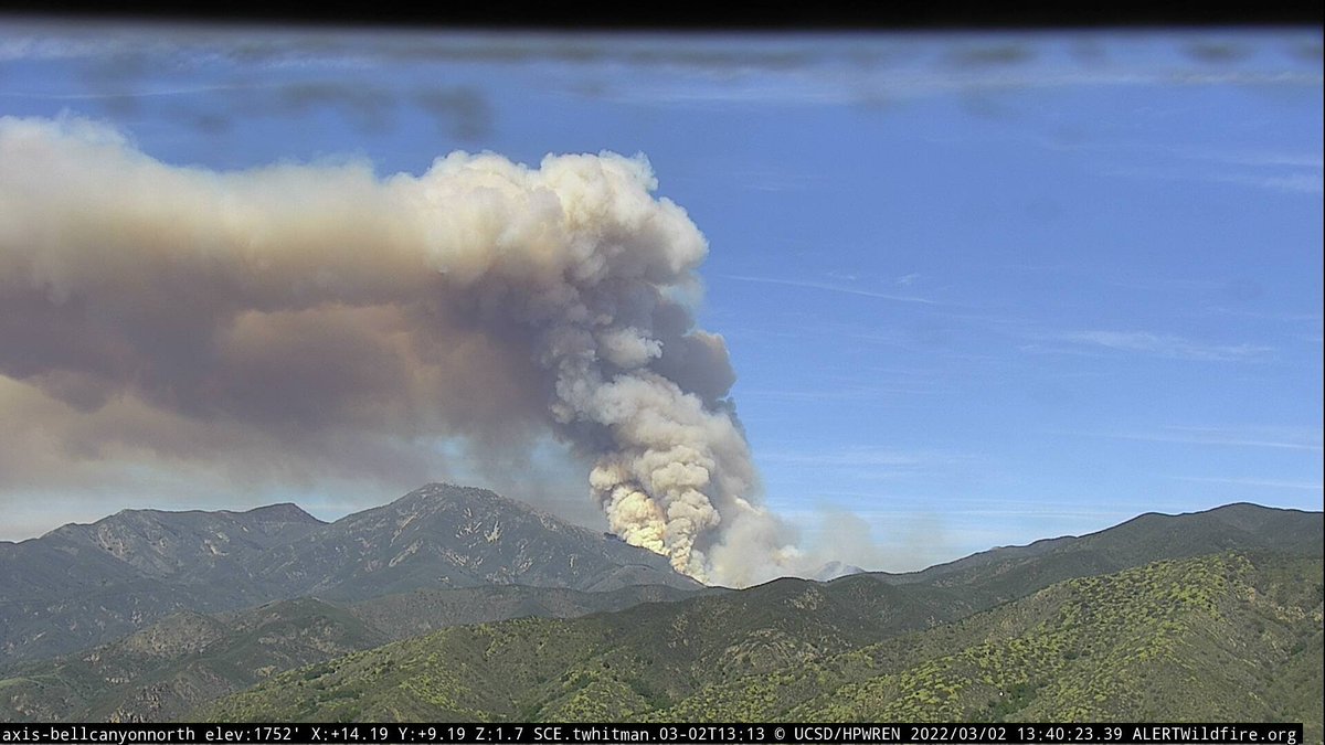 JimFire (Cleveland NF, Orange Co) - Radio traffic: the fire has slopped across the Main Divide, concerned about the potential for fire to get in Coldwater Canyon & make a push to the east. There is a threat to the infrastructure at Santiago Peak, 3 crews &amp; dozers requested there