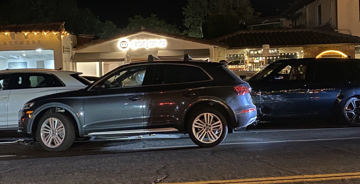 Three vehicles have been damaged in a Coast Village Rd. crash in Santa Barbara.  They were parked horizontal behind other cars that were angle parked by restaurants.  SB Police with several units investigating