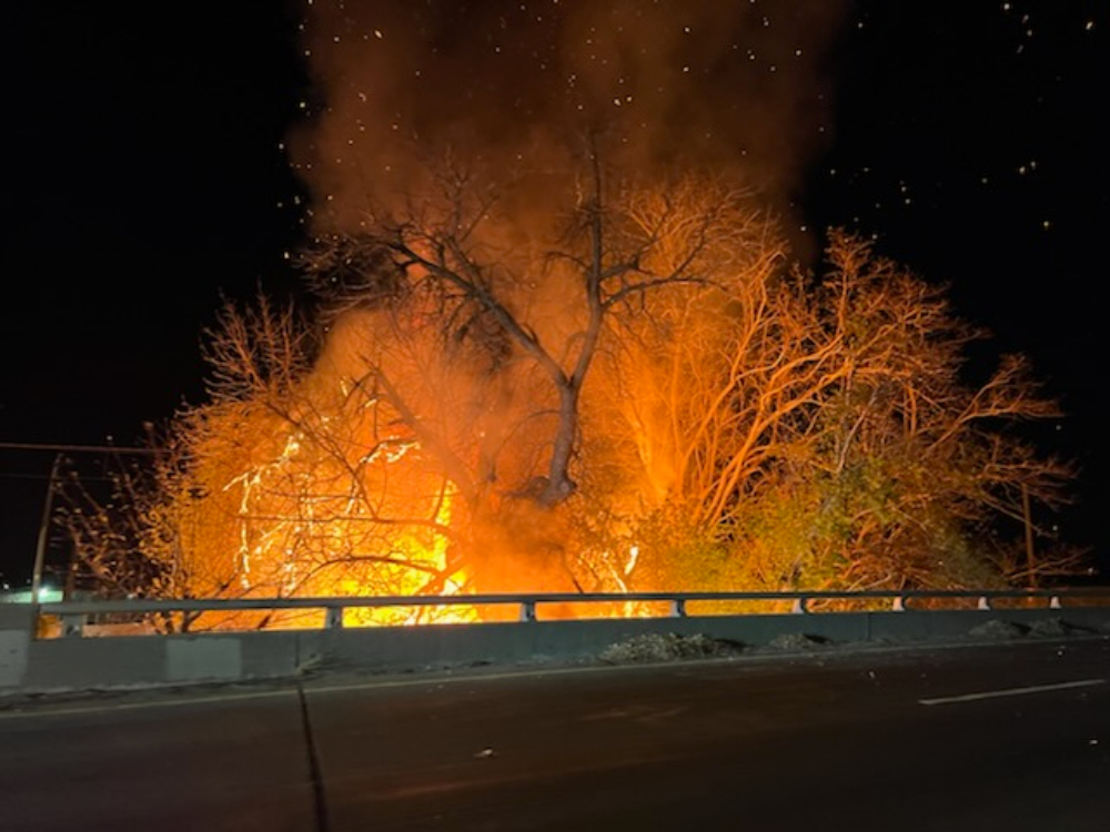 VegetationFire  N 12th and Richards Blvd  Sacramento Fire crews are on scene of a large vegetation fire in the area of Highway 160 and N 12 St.  The brush fire was approaching the lines for the light rail and it was requested to shut down light rail traffic