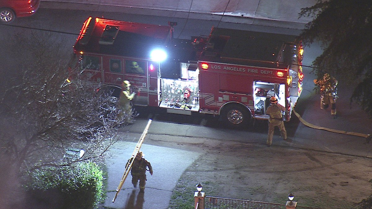 Valley Village Fire in a House.. 5200 block of Vantage house with fire in the back rooms got into the attic @LAFD arrived and knocked down the fire quickly. No injuries