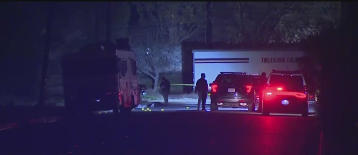 Two men were found shot and killed in an industrial area of Pomona early this morning. No suspects have been arrested and there was no word of a motive