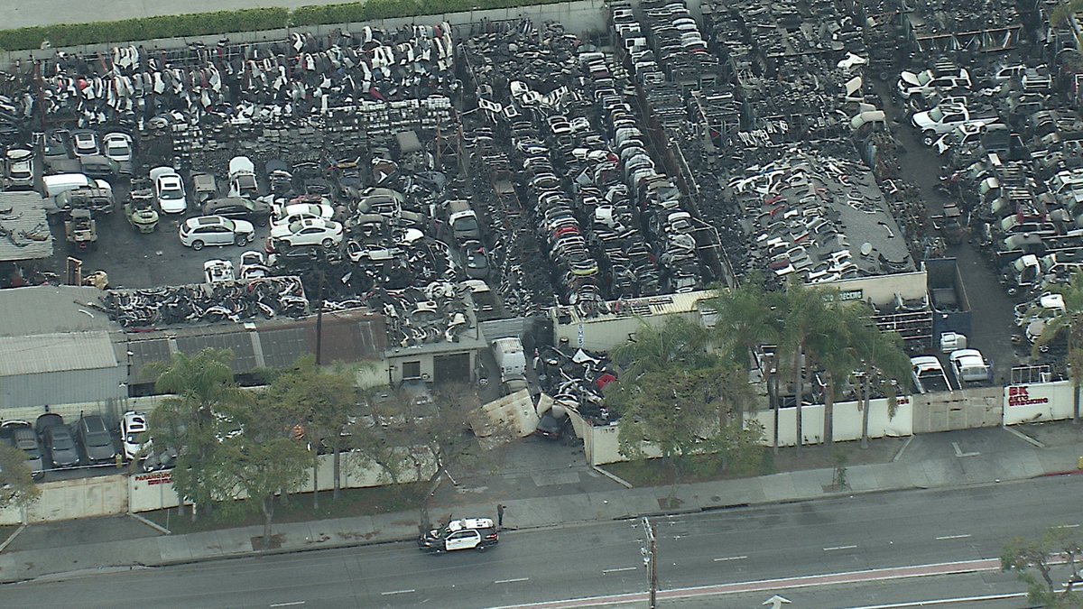 No injuries as a car crashes into a junkyard. And I mean into. 11400 Garfield in Paramount  