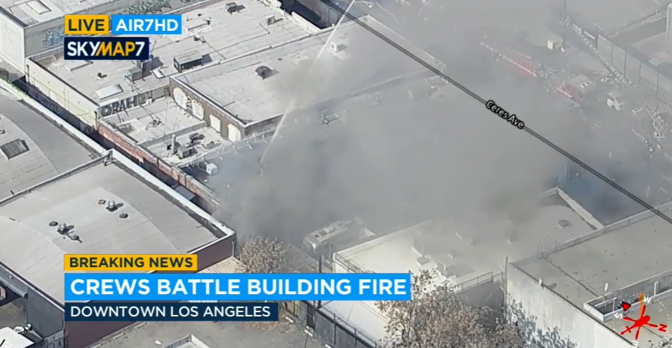 Firefighters battling dramatic blaze at commercial building in downtown L.A.