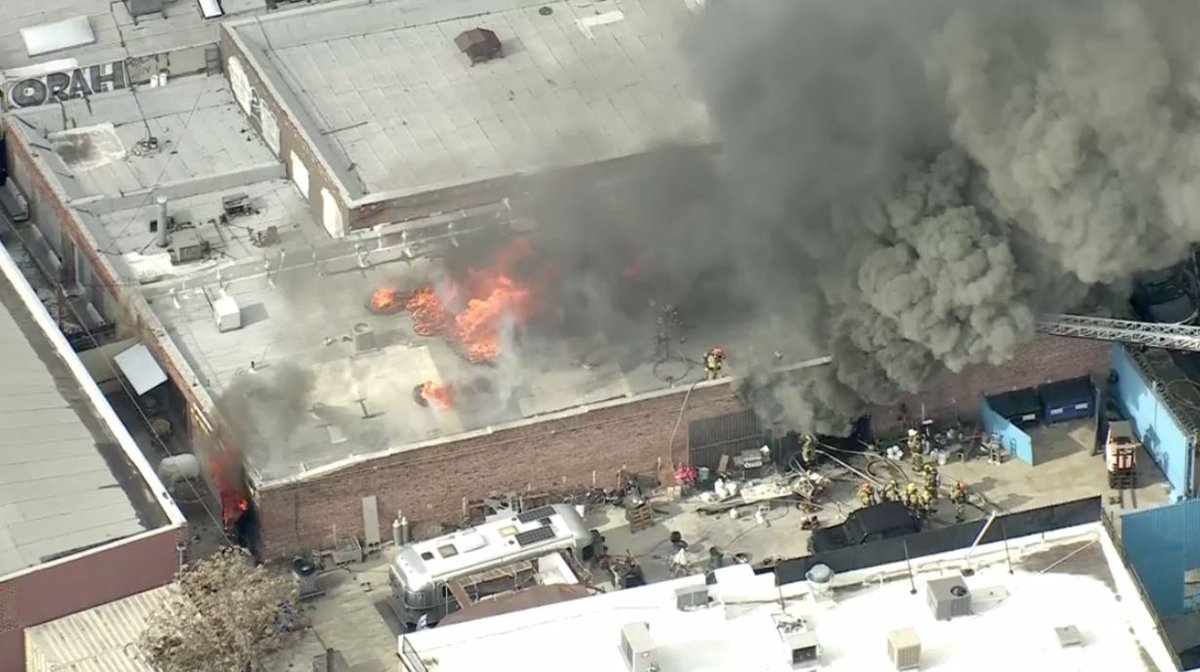 No one was hurt after a large fire ripped through an art studio in downtown L.A. this morning