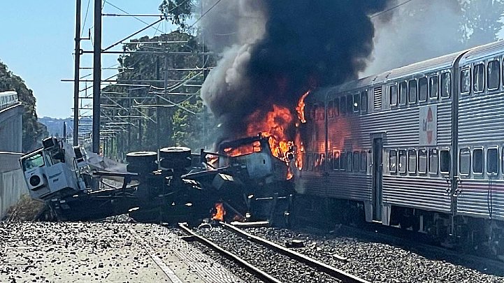 Caltrain Collision with Vehicle Causes Huge Fireball on Tracks in San Bruno