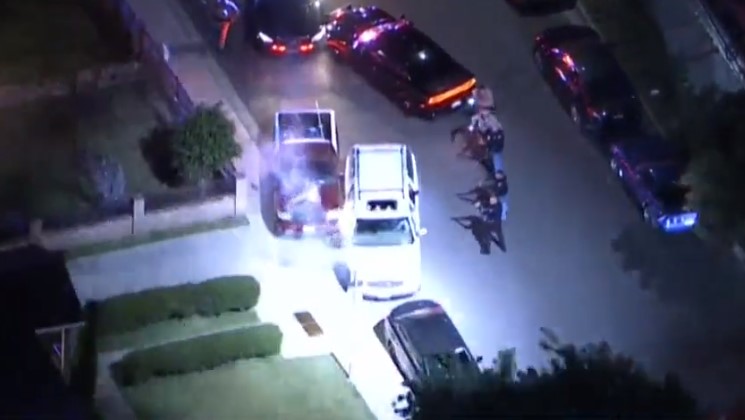 The pursuit appears to have ended with a crash on a residential street in Baldwin Park