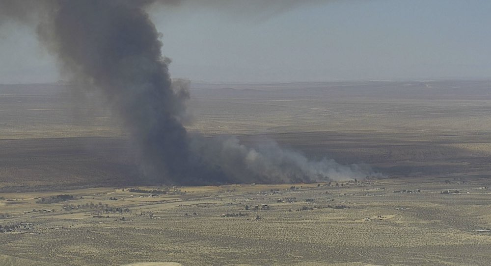 Fire near Oro Grande in San Bernardino County. This area is North of Victorville in the High Desert. FIRIS overhead with a SBCSF UH-1 also inbound for drops. Fire growing in mixed vegetation, Winds 9mph out of the NNE, RH 17% and a Dew Point of 23°F