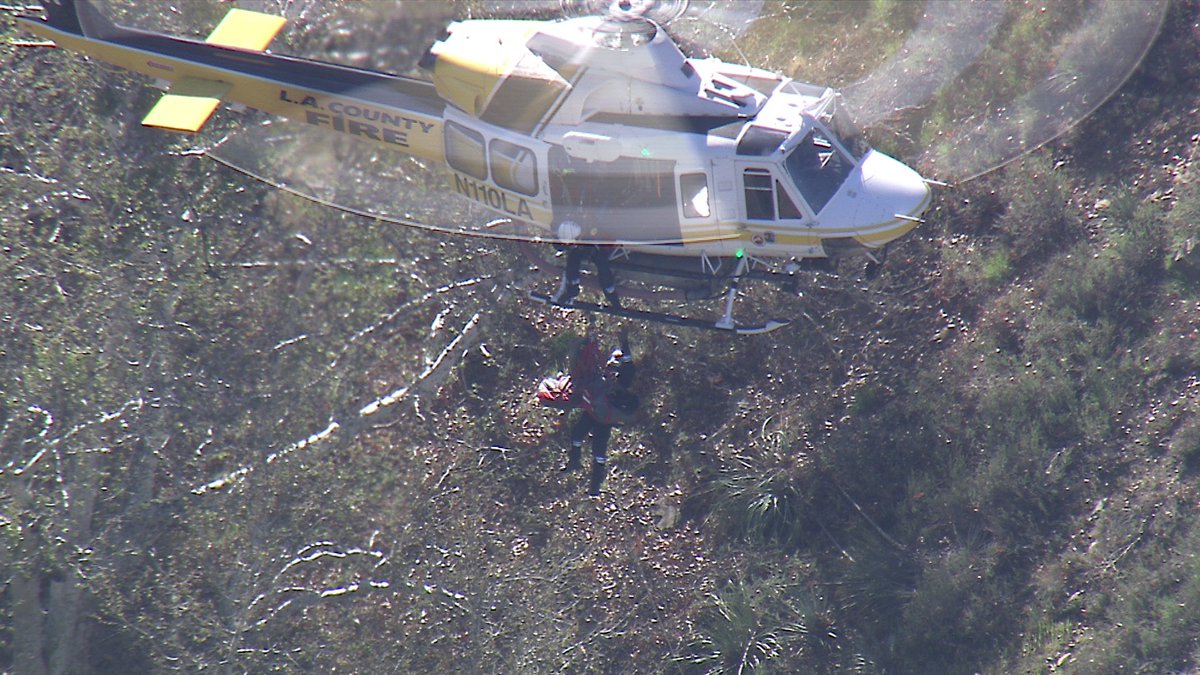 San Francisquito canyon car over the side falling and rolling about 100 feet off the roadway. @LACoFireAirOps and rescuers on the ground made their way to find the driver ALIVE but trapped in the car. Jaws of life used to free him then airlifted to Henry Mayo 