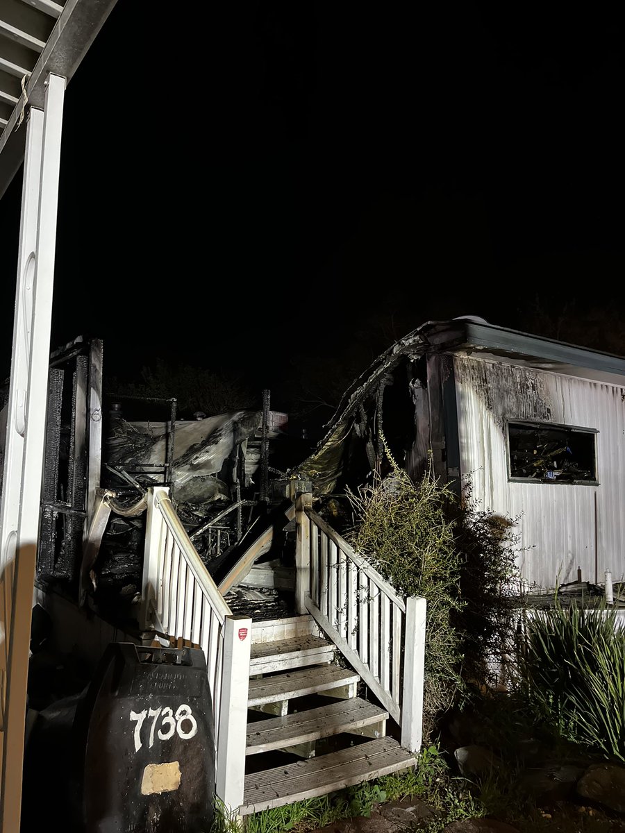 Fire was contained to a single mobile home, 3 other homes were saved as a result of the rapid fire attack. The fire is now extinguished, no injuries reported. Arson team is investigating