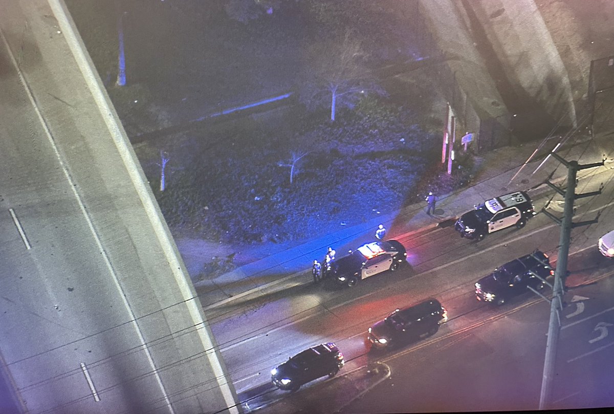 A short pursuit ends in a crash in Anaheim. Started in Santa Ana before the robbery suspect flipped the car over on the 5 North Magnolia offramp. 3 in custody, police still looking for another 