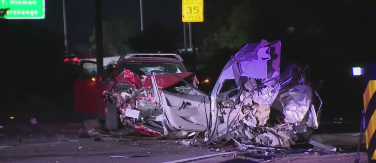 The SB 101 Freeway at Tujunga Avenue in North Hollywood is shut down due to a violent wreck which left a woman dead and split a car in half