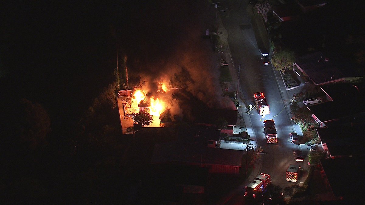 Monterey Park 1100 Pelon way early morning house fire. Monterey Park Fire Department worked quickly to contain and then put out the fire. No injuries