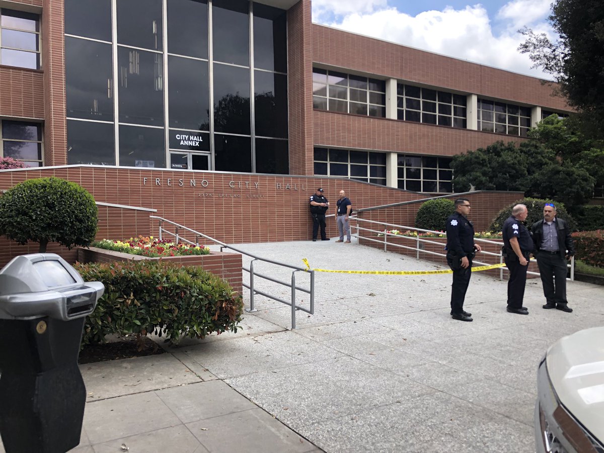 Officials say the shooting occurred inside the Annex Building located at Fresno & N St. the entrance to the building is taped off