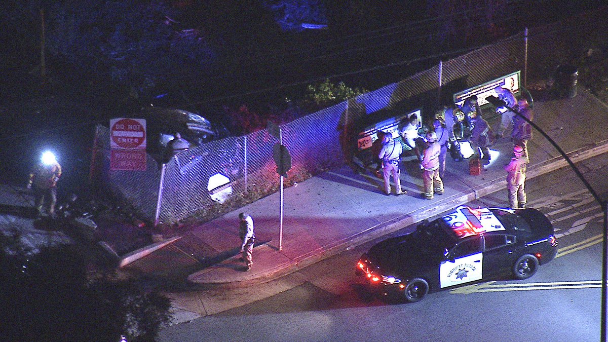 PURSUIT CRASH early morning bad choices by the driver in the 101 CHP behind a car going a 100mph and there when it crashed at the bottom of the Fallbrook off ramp (go figure Physics anyone) One person ran from the car caught quickly @LAFD was called to check for injuries 