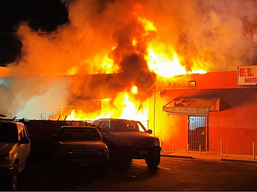 Fire burns row of commercial buildings in Pacoima at  the 13200 block of Van Nuys Boulevard