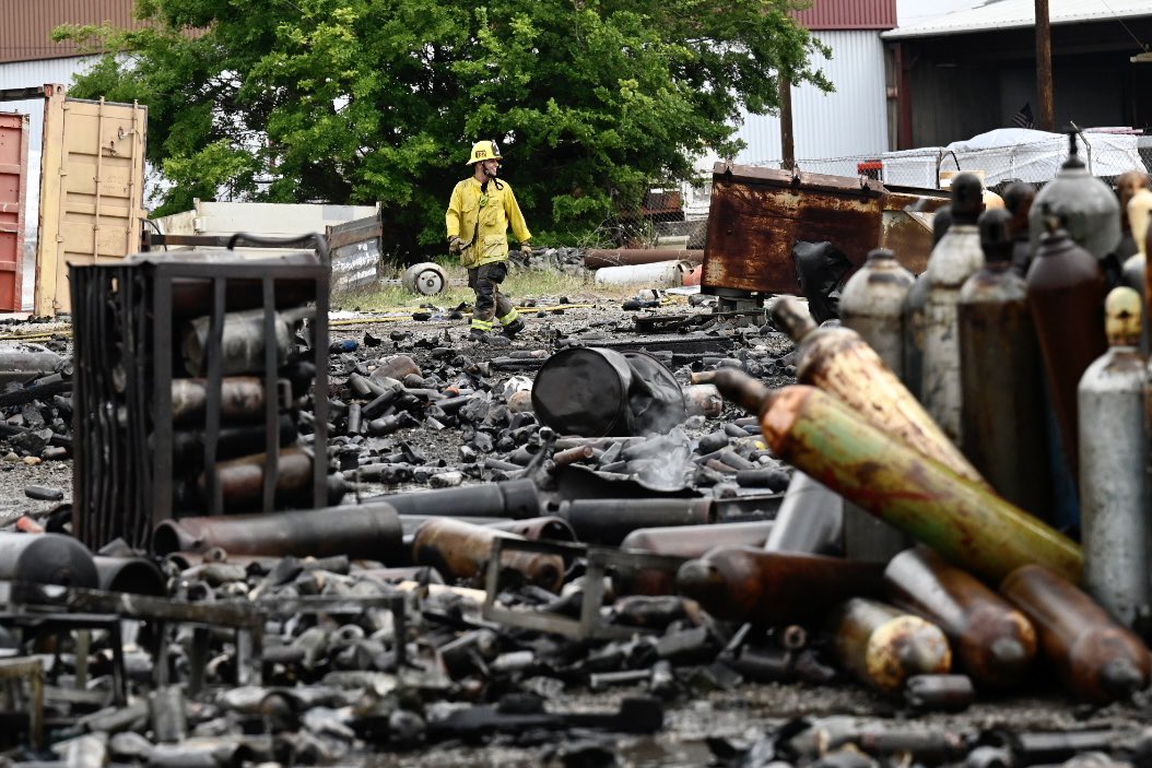 Firefighters and HazMat are on the scene of an explosion at a metal recycling center in Montclair