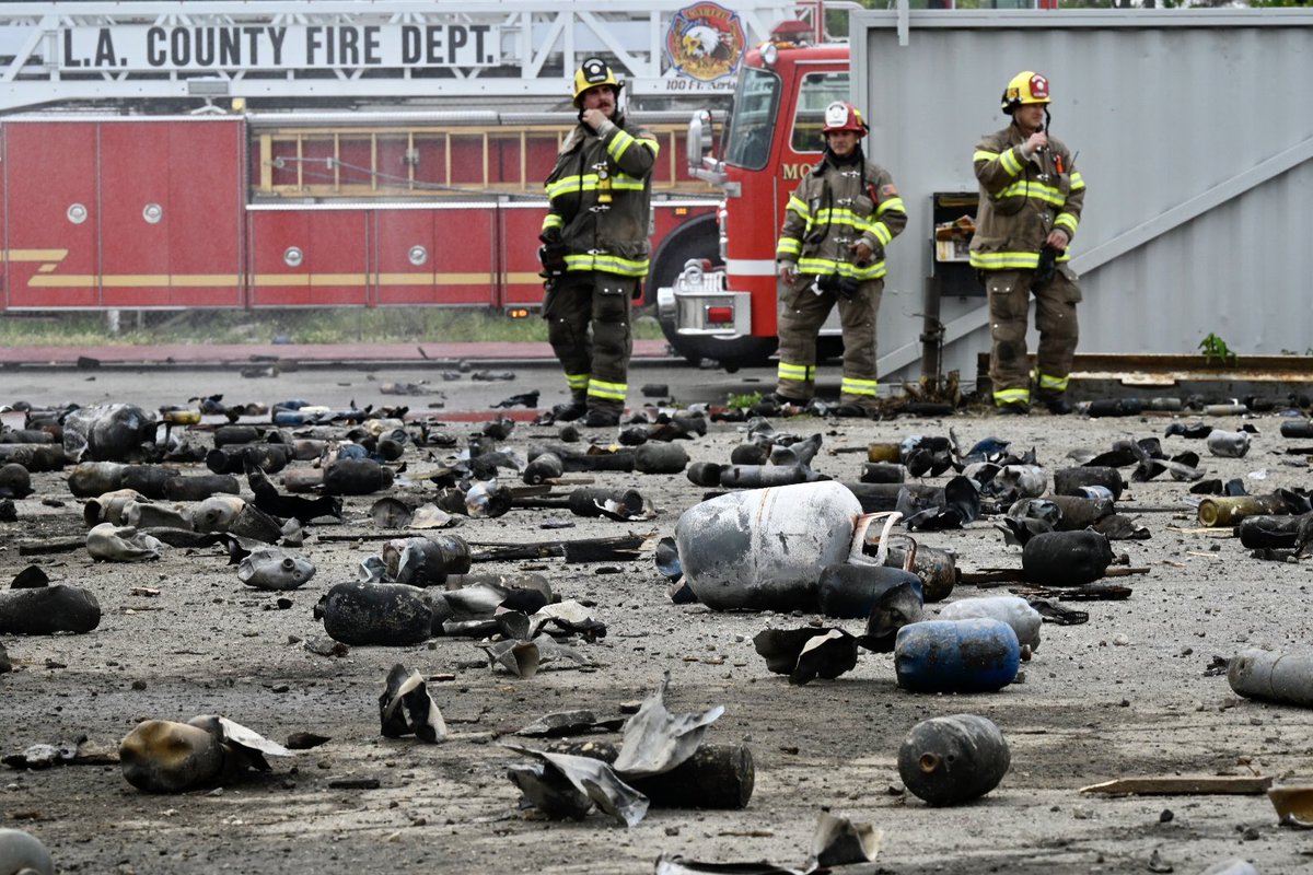 Firefighters and HazMat are on the scene of an explosion at a metal recycling center in Montclair