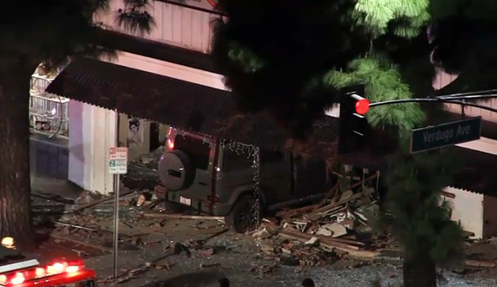 G Wagon that crashed into a store in Burbank. Avoid Glenoaks between Verdugo and Olive