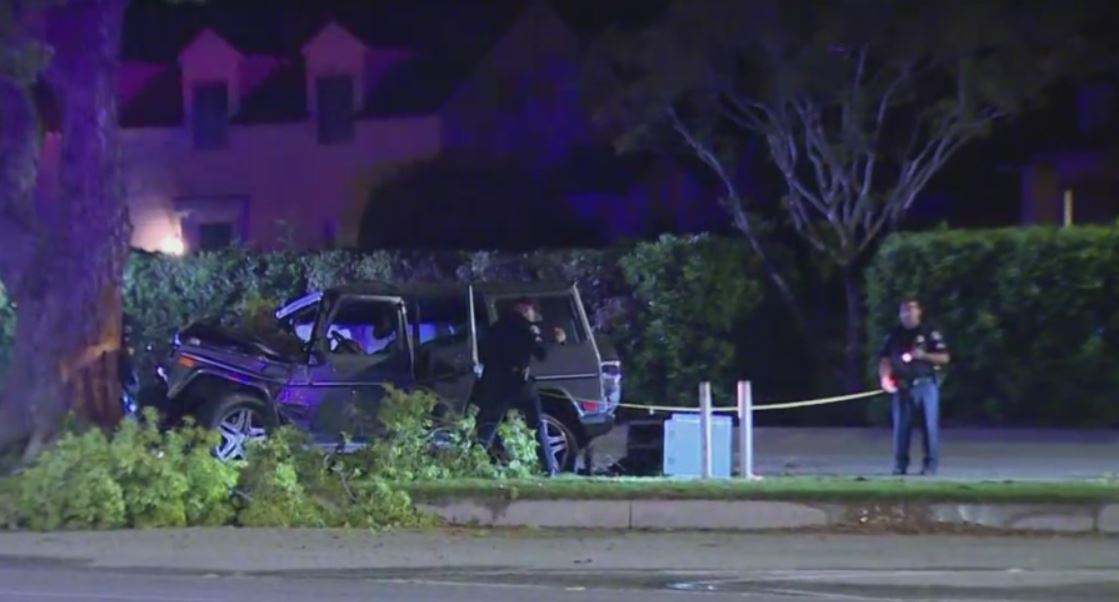 One person was hurt when an SUV crashed into a tree in San Marino early this morning