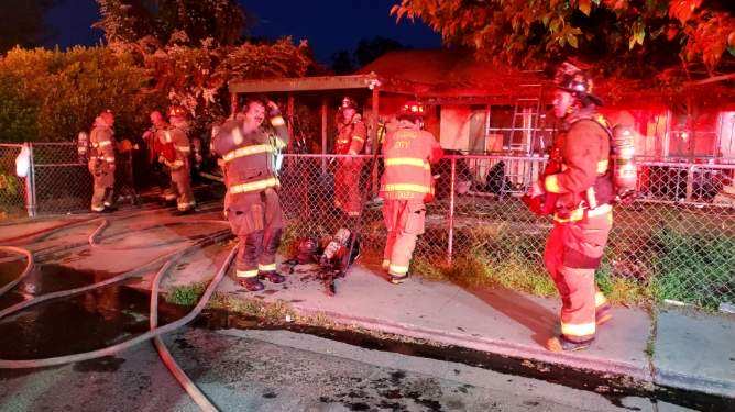 A single-story home caught fire Thursday evening in the 3300 block of East Clinton Avenue in Fresno