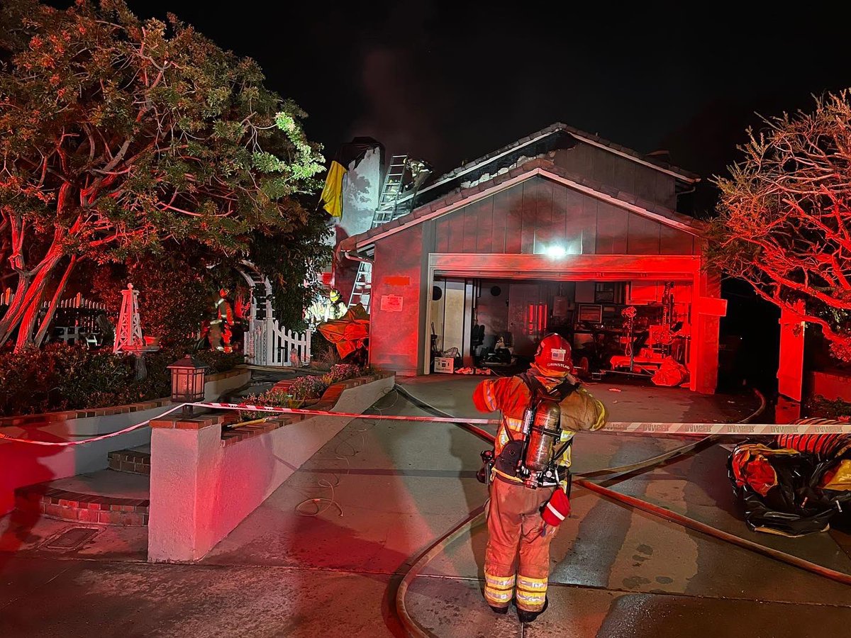 Neighbors called 911 just before 10 p.m. tonight to report flames at a home covered with a fumigation tent in the 28000 block of Estima in @MissionViejoCA.  Firefighters simultaneously mitigated potential chemical exposure hazards while extinguishing the fire