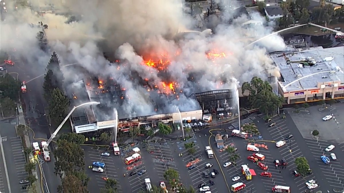 That Home Depot is a write-off — roof is gone, interior totally gutted, and even the metal shelving is largely melted to slag