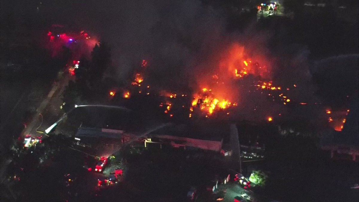 Our SkyRanger flew over the massive fire at the Home Depot in South San Jose as firefighters continue to battle it