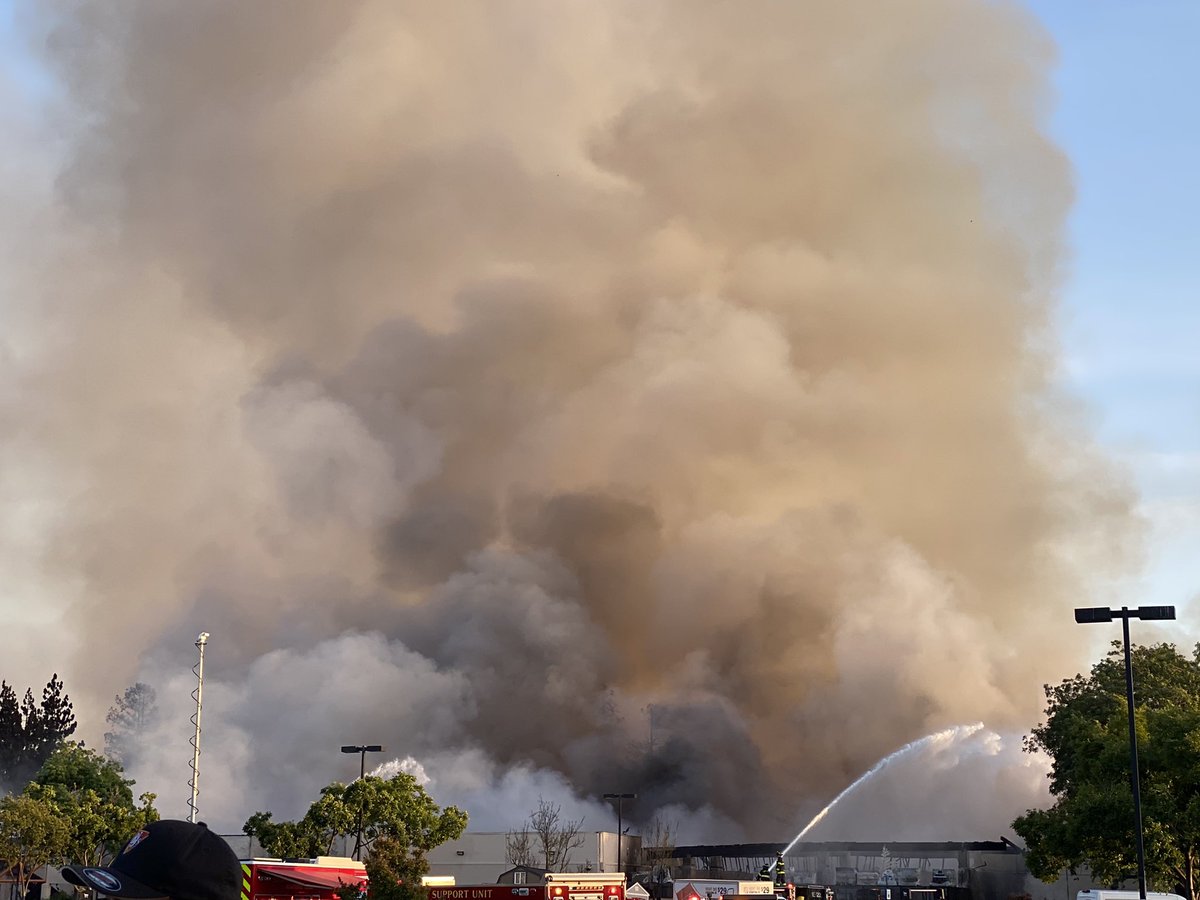 Massive smoke clouds from a 5-alarm structure fire at a San Jose Home Depot. This is at the 900 block of Blossom Hill Rd. Flames reported early evening around 6p