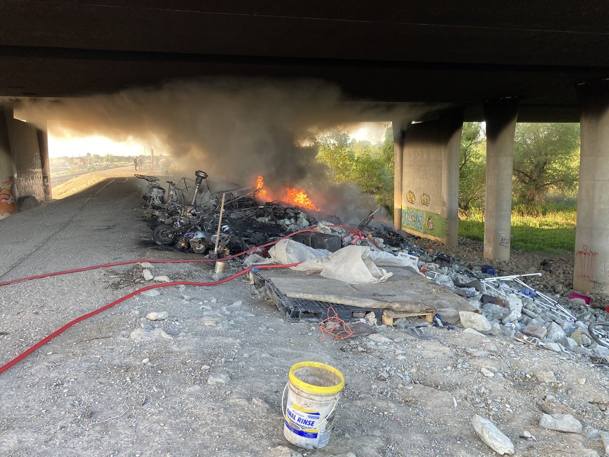 Incident info: Homeless debris fire under eastbound I-80 west of Norwood Ave. multiple engines and a water tender were needed due to no hydrants in the vicinity . Decking  of the freeway is not damaged. No injuries reported