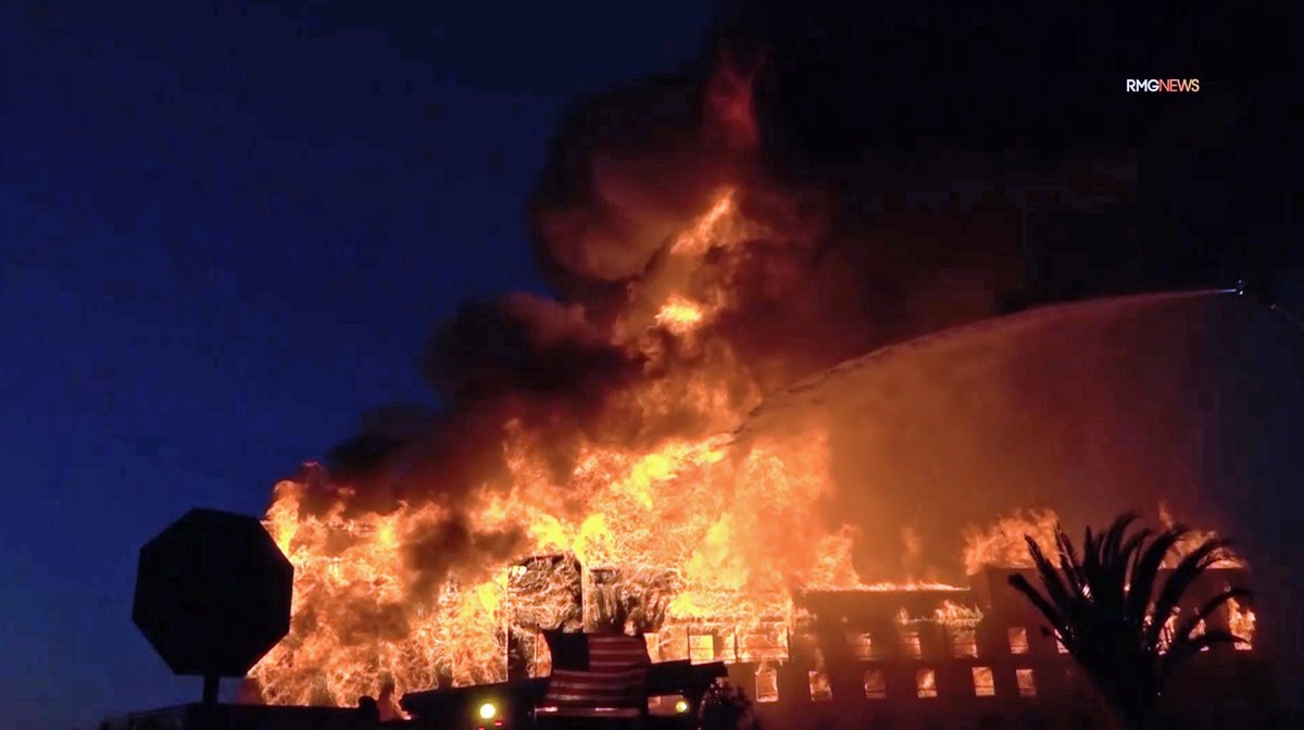 PromenadeFire; Heavy fire consumes under construction hotel near the 101 freeway at Las Posas