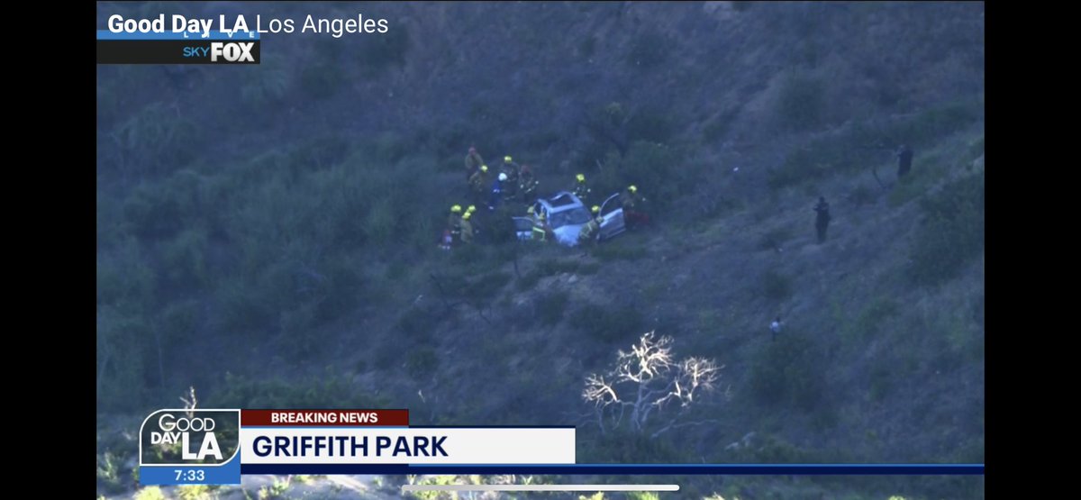 @Stu_Mundel in SkyFox over the rescue of a woman whose car went over the side of the hill in Griffith Park.