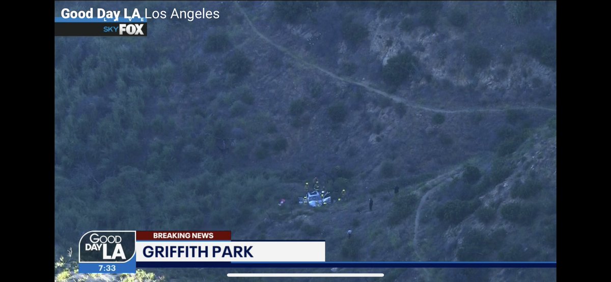 @Stu_Mundel in SkyFox over the rescue of a woman whose car went over the side of the hill in Griffith Park.