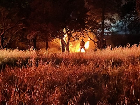 Butte County Firefighters are at scene of a fully involved wooden train trestle in South Chico near Estes Rd. Approximately 30 feet of trestle have been severely damaged halting train traffic for undermined amount of time. Fire is currently under investigation