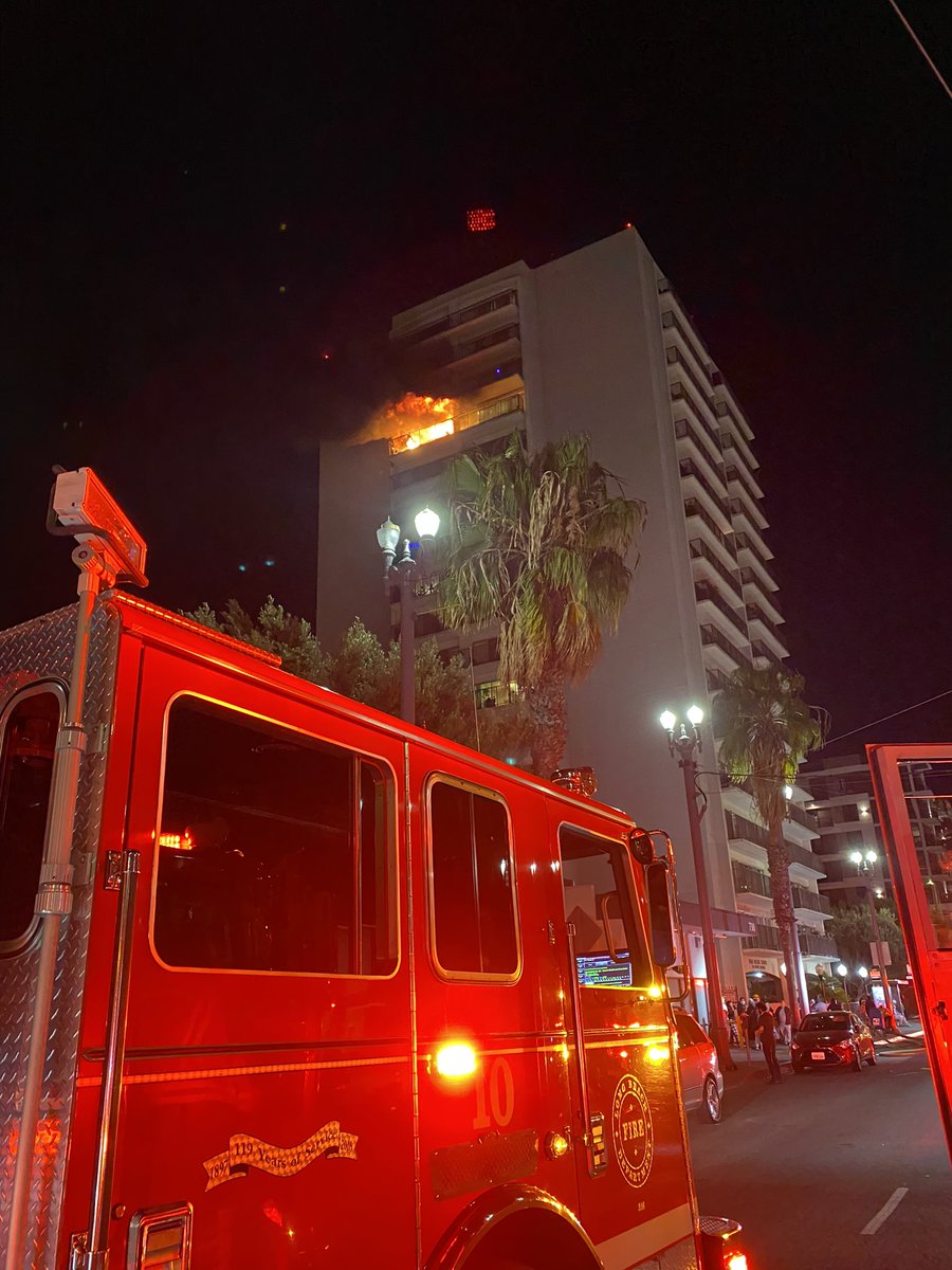 LBFD Units on scene of 3rd alarm fire on the 14th floor of an apartment building housing senior residents. Many residents were evacuated,  some sheltering in place until fire extinguished. Investigators now on scene. No injuries reported