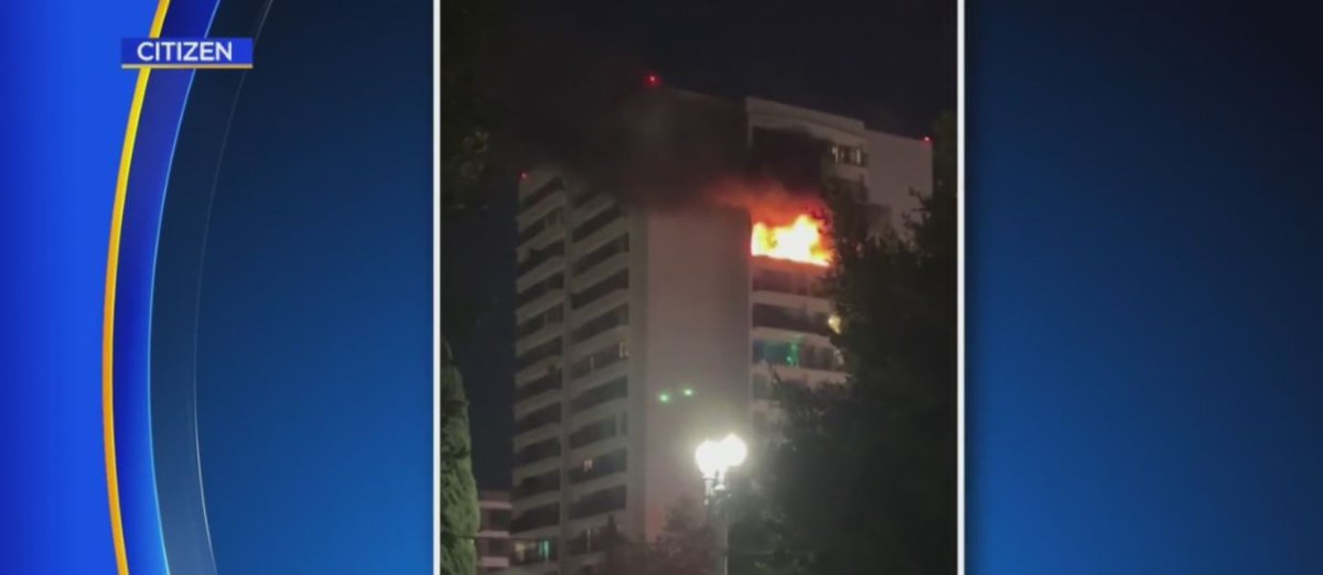 Dozens of residents were forced to evacuate after flames ripped through a 14th floor apartment in a high-rise in Long Beach late last night. No one was hurt