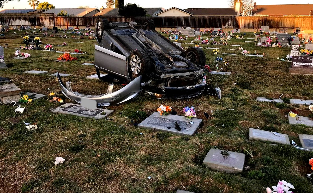 Hollister Graveyard DUI Crash: A driver with a blood alcohol content of 0.18% decided to turn the Hillcrest Cemetery into a racetrack, Hollister police said