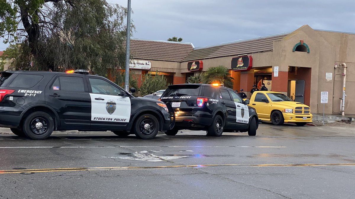 @StocktonPolice on scene of an incident near Eighth St. and Lever Blvd. in Stockton. This is one of two scenes where police have had a large contingent of officers and detectives since late last night. Still awaiting word on what happened.