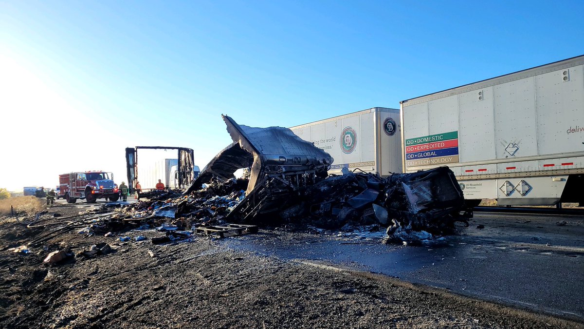 HighwayUC / The fire was contained at 4:45 a.m. About 150 gallons of diesel fuel spilled between the two vehicles is being cleaned up.