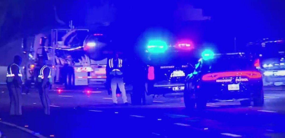 All lanes of the SB 5 Freeway at Lorena St. in Boyle Heights are blocked after a pedestrian was struck and killed