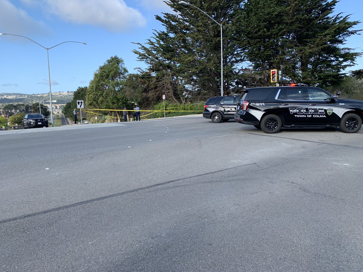 Colma police just left scene on hillside boulevard and Serramonte blvd.  traffic can now go through.  Shutdown between 330 am and 930 am bc of shooting.  Two people rushed to surgery.  Another at scene.  All three will survive.  Search continues for suspects