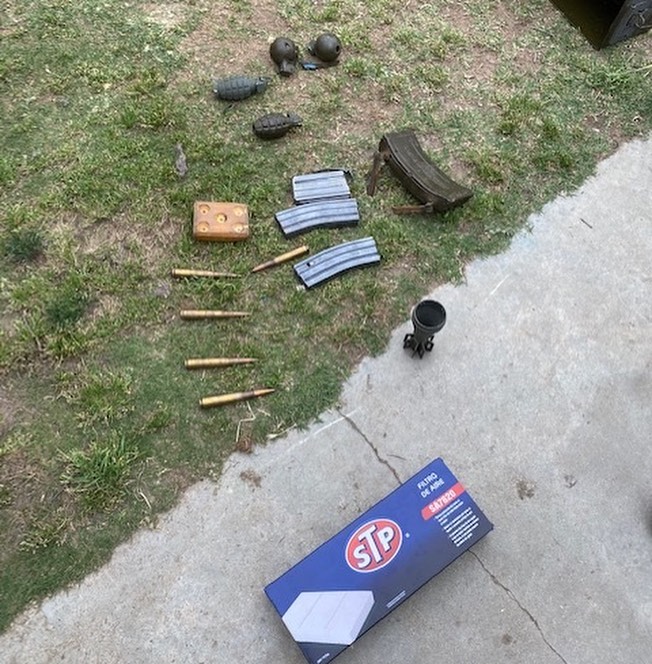 Two pineapple and two ball grenades and a Claymore mine were found during a search in Southeast Fresno.