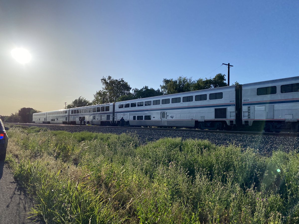 Emergency personnel are on the scene of a train vs. pedestrian fatality along Second Street in DavisCA this morning. The now-stopped train is an Amtrak Coast Starlight I'm told