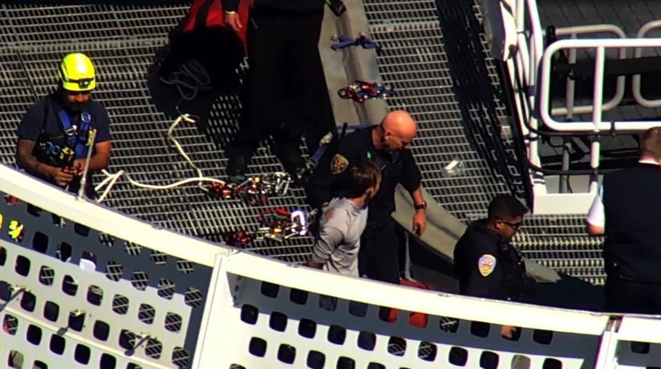 The climber is in custody after reaching a platform at the top of San Francisco's Salesforce Tower